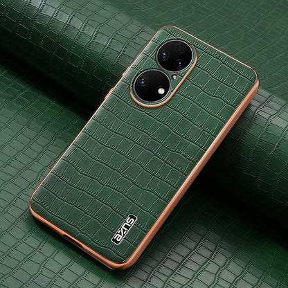 Huawei P50 Luxury Case - Electroplated Frame, Crocodile Texture Leather, Full Coverage Protection, Anti-Fingerprint & Shockproof