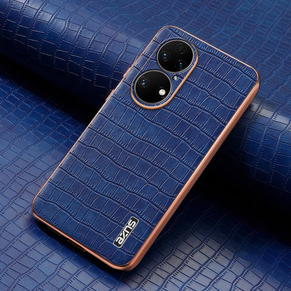 Huawei P50 Luxury Case - Electroplated Frame, Crocodile Texture Leather, Full Coverage Protection, Anti-Fingerprint & Shockproof
