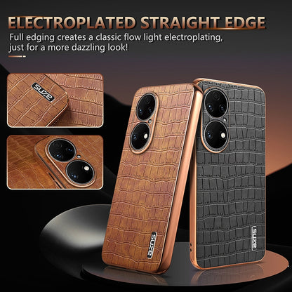 Huawei P50 Luxury Case - Electroplated Frame, Crocodile Texture Leather, Full Coverage Protection, Anti-Fingerprint & Shockproof