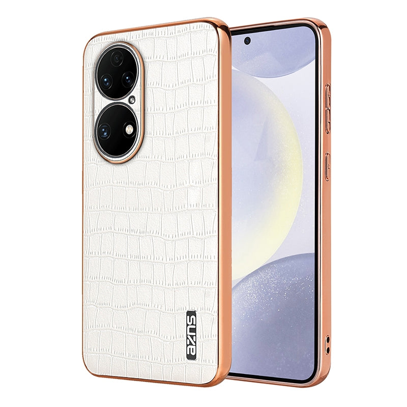Huawei P50 Luxury Case - Electroplated Frame, Crocodile Texture Leather, Full Coverage Protection, Anti-Fingerprint & Shockproof