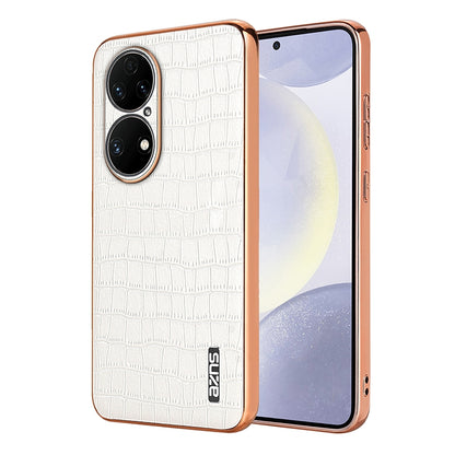Huawei P50 Luxury Case - Electroplated Frame, Crocodile Texture Leather, Full Coverage Protection, Anti-Fingerprint & Shockproof