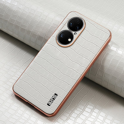 Huawei P50 Luxury Case - Electroplated Frame, Crocodile Texture Leather, Full Coverage Protection, Anti-Fingerprint & Shockproof