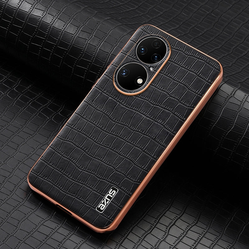 Huawei P50 Pro Luxury Case - Electroplated Frame, Crocodile Texture Leather, Full Coverage Protection, Anti-Fingerprint & Shockproof