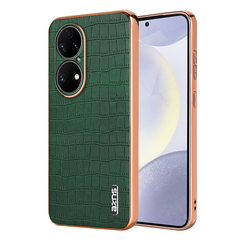 Huawei P50 Pro Luxury Case - Electroplated Frame, Crocodile Texture Leather, Full Coverage Protection, Anti-Fingerprint & Shockproof