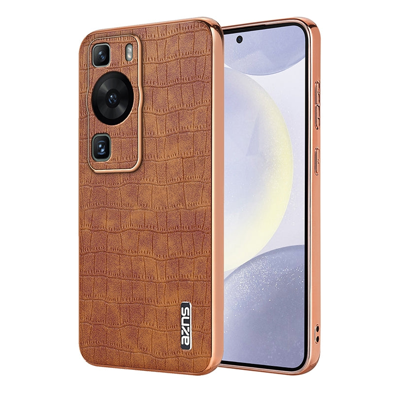Huawei P60/P60 Pro Luxury Case - Electroplated Frame, Crocodile Texture Leather, Full Coverage Protection, Anti-Fingerprint & Shockproof