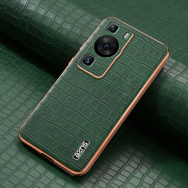 Huawei P60/P60 Pro Luxury Case - Electroplated Frame, Crocodile Texture Leather, Full Coverage Protection, Anti-Fingerprint & Shockproof