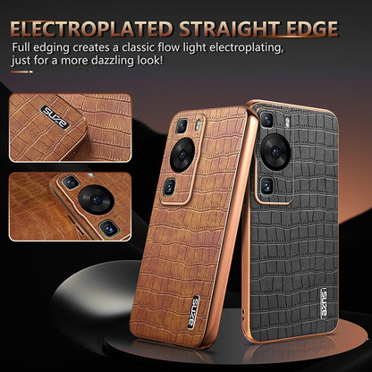 Huawei P60/P60 Pro Luxury Case - Electroplated Frame, Crocodile Texture Leather, Full Coverage Protection, Anti-Fingerprint & Shockproof