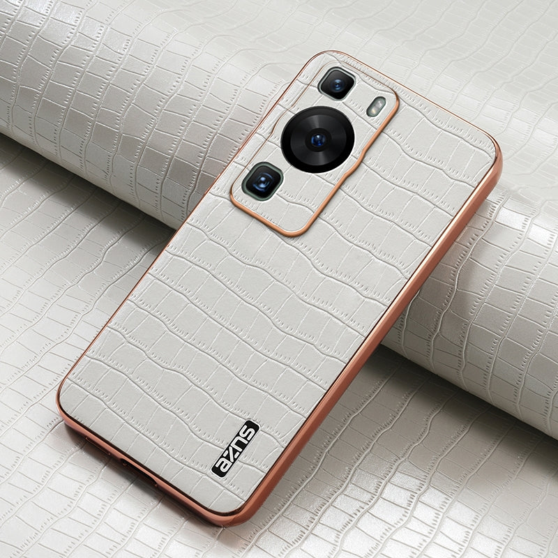 Huawei P60/P60 Pro Luxury Case - Electroplated Frame, Crocodile Texture Leather, Full Coverage Protection, Anti-Fingerprint & Shockproof