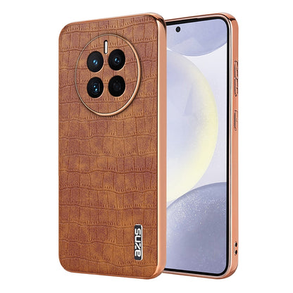 Huawei Mate 50/50E Luxury Case - Electroplated Frame, Crocodile Texture Leather, Full Coverage Protection, Anti-Fingerprint & Shockproof