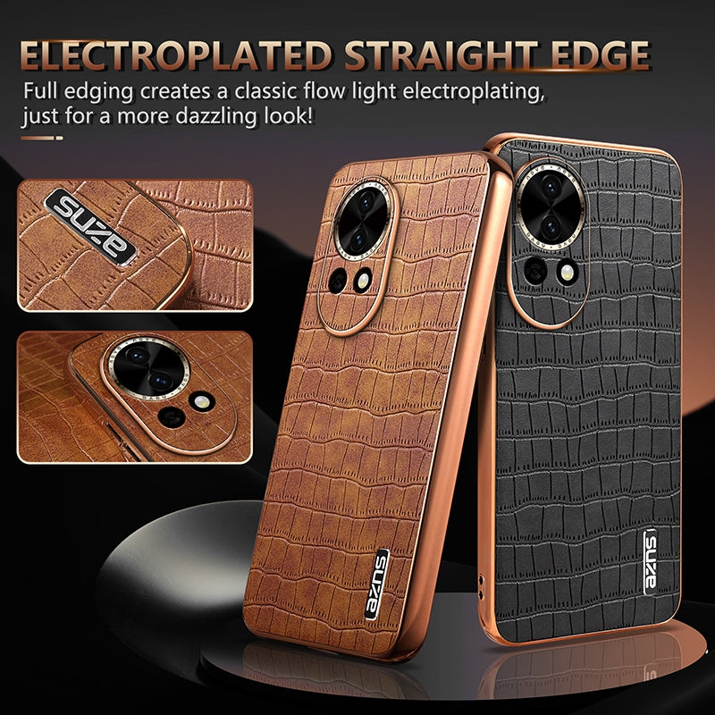 Huawei nova 12 Luxury Case - Electroplated Frame, Crocodile Texture Leather, Full Coverage Protection, Anti-Fingerprint & Shockproof