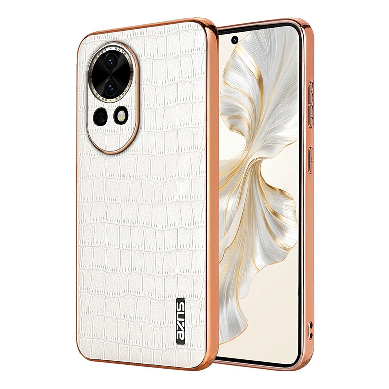 Huawei nova 12 Luxury Case - Electroplated Frame, Crocodile Texture Leather, Full Coverage Protection, Anti-Fingerprint & Shockproof