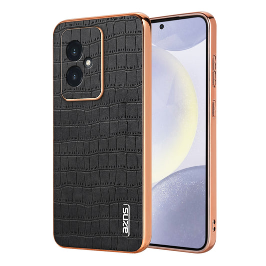 Honor 100 Luxury Case - Electroplated Frame, Crocodile Texture Leather, Full Coverage Protection, Anti-Fingerprint & Shockproof