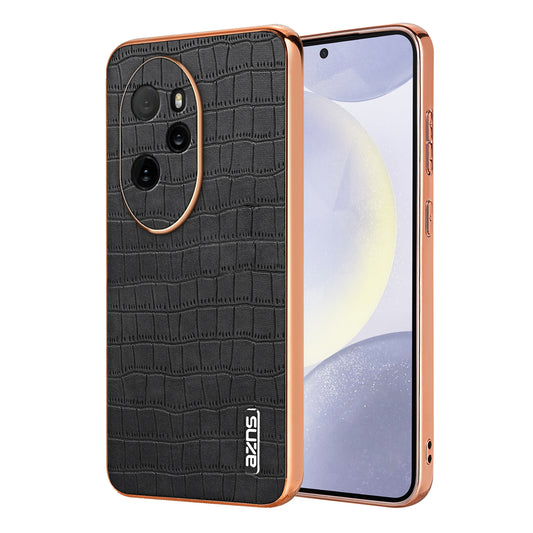 Honor 100 Pro Luxury Case - Electroplated Frame, Crocodile Texture Leather, Full Coverage Protection, Anti-Fingerprint & Shockproof