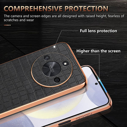 Honor X50/X50 Pro Luxury Case - Electroplated Frame, Crocodile Texture Leather, Full Coverage Protection, Anti-Fingerprint & Shockproof