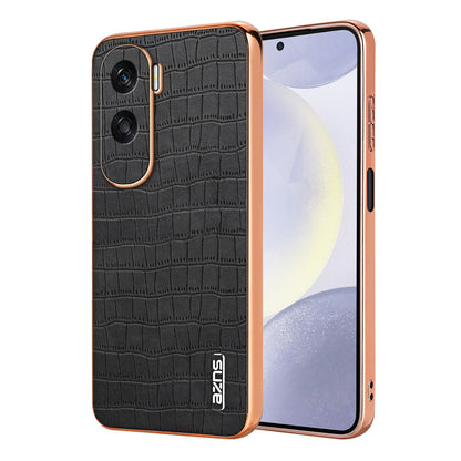 Honor 90 Lite Luxury Case - Electroplated Frame, Crocodile Texture Leather, Full Coverage Protection, Anti-Fingerprint & Shockproof