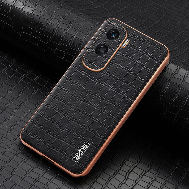Honor 90 Lite Luxury Case - Electroplated Frame, Crocodile Texture Leather, Full Coverage Protection, Anti-Fingerprint & Shockproof