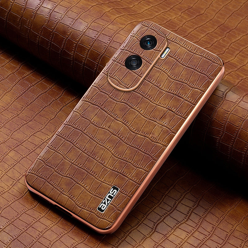 Honor 90 Lite Luxury Case - Electroplated Frame, Crocodile Texture Leather, Full Coverage Protection, Anti-Fingerprint & Shockproof