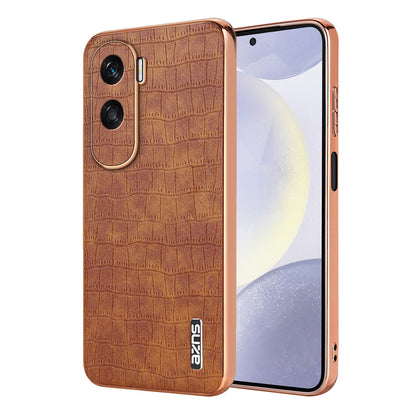 Honor X50i Luxury Case - Electroplated Frame, Crocodile Texture Leather, Full Coverage Protection, Anti-Fingerprint & Shockproof