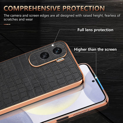 Honor 90 Lite Luxury Case - Electroplated Frame, Crocodile Texture Leather, Full Coverage Protection, Anti-Fingerprint & Shockproof
