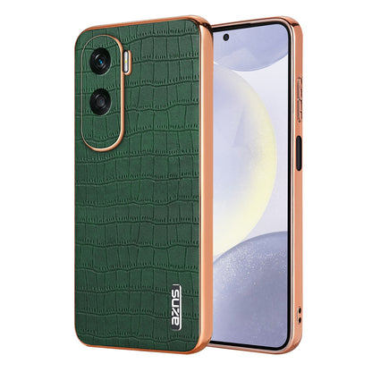 Honor 90 Lite Luxury Case - Electroplated Frame, Crocodile Texture Leather, Full Coverage Protection, Anti-Fingerprint & Shockproof