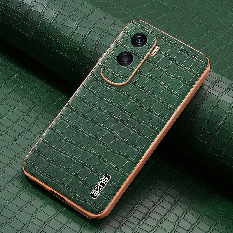 Honor X50i Luxury Case - Electroplated Frame, Crocodile Texture Leather, Full Coverage Protection, Anti-Fingerprint & Shockproof