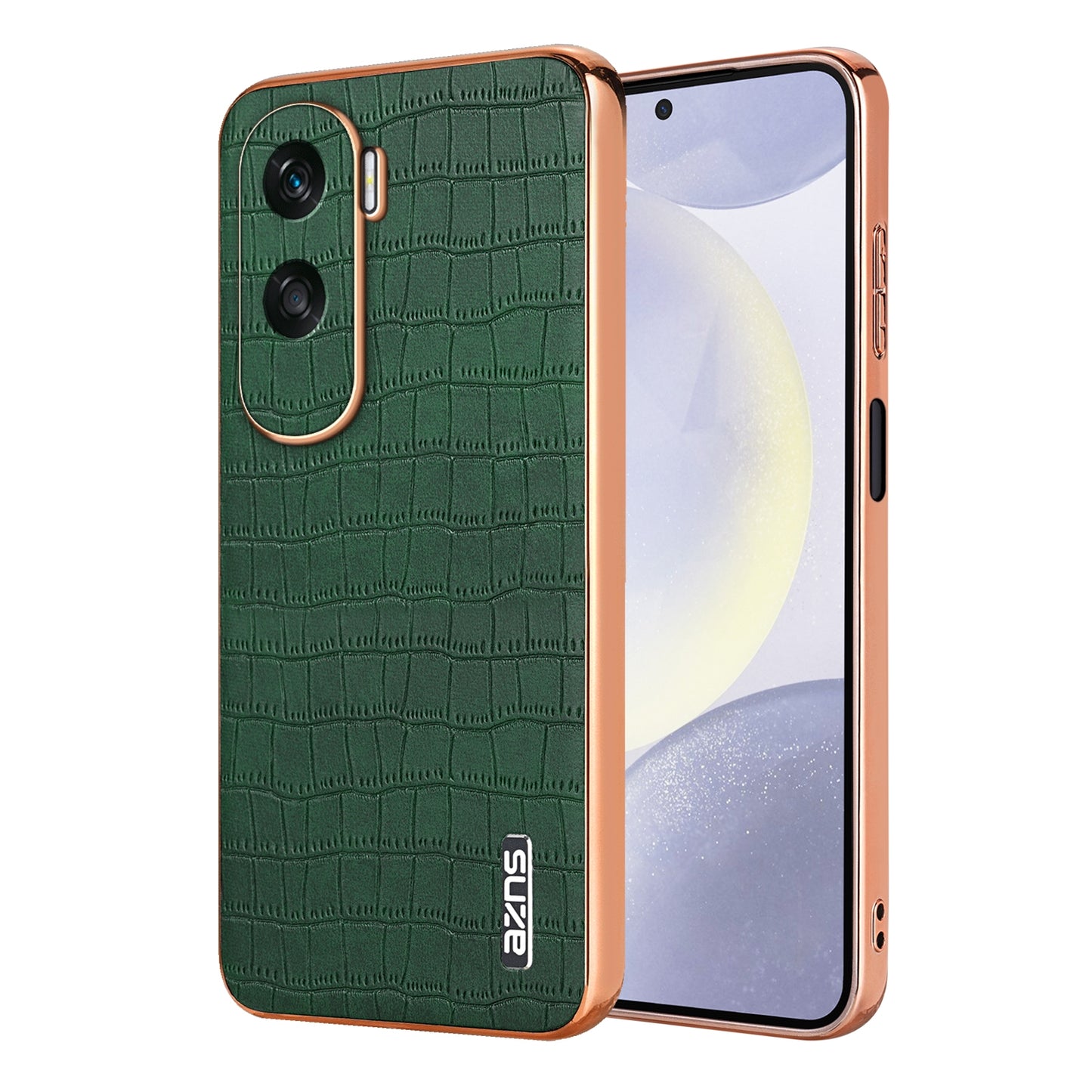 Honor X50i Luxury Case - Electroplated Frame, Crocodile Texture Leather, Full Coverage Protection, Anti-Fingerprint & Shockproof