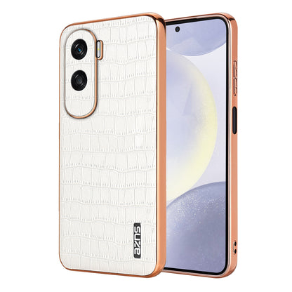 Honor 90 Lite Luxury Case - Electroplated Frame, Crocodile Texture Leather, Full Coverage Protection, Anti-Fingerprint & Shockproof