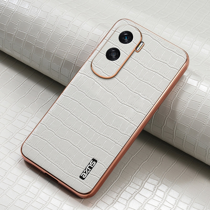 Honor 90 Lite Luxury Case - Electroplated Frame, Crocodile Texture Leather, Full Coverage Protection, Anti-Fingerprint & Shockproof