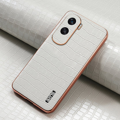 Honor 90 Lite Luxury Case - Electroplated Frame, Crocodile Texture Leather, Full Coverage Protection, Anti-Fingerprint & Shockproof