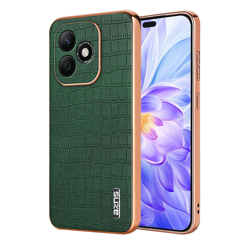 Honor X60i Luxury Case - Electroplated Frame, Crocodile Texture Leather, Full Coverage Protection, Anti-Fingerprint & Shockproof