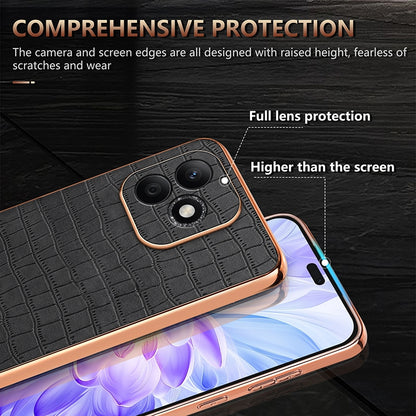 Honor X60i Luxury Case - Electroplated Frame, Crocodile Texture Leather, Full Coverage Protection, Anti-Fingerprint & Shockproof