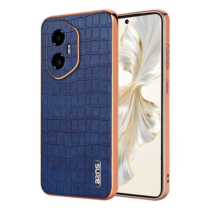 Honor 300 Luxury Case - Electroplated Frame, Crocodile Texture Leather, Full Coverage Protection, Anti-Fingerprint & Shockproof