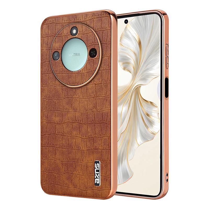 Honor X60 Luxury Case - Electroplated Frame, Crocodile Texture Leather, Full Coverage Protection, Anti-Fingerprint & Shockproof