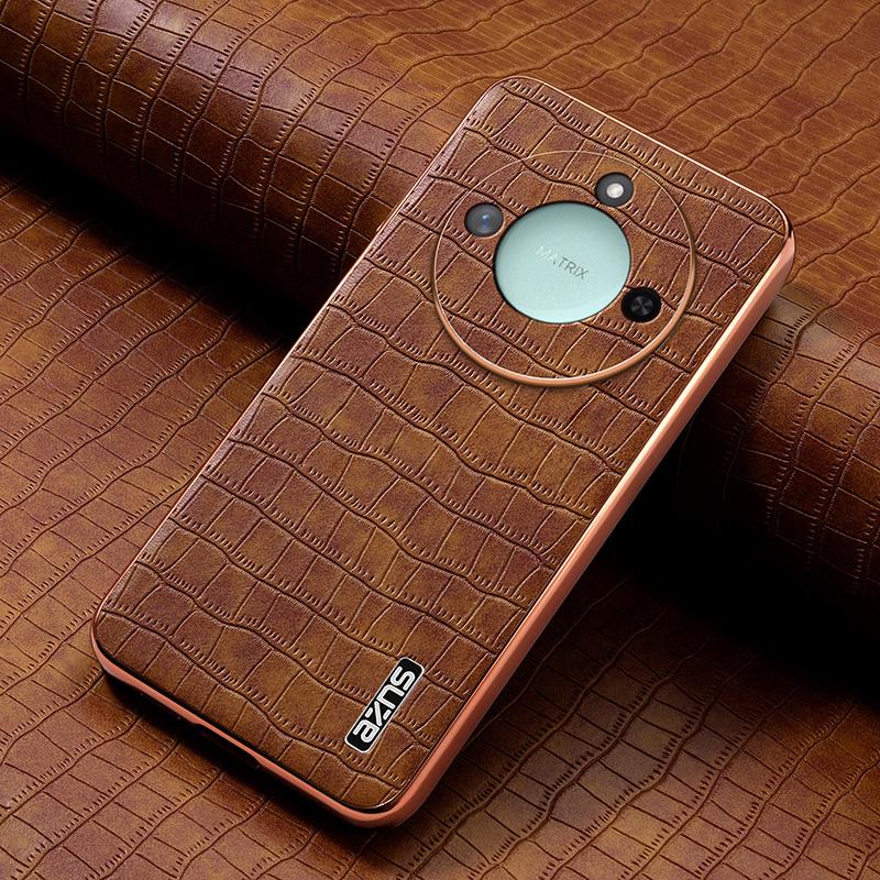 Honor X60 Luxury Case - Electroplated Frame, Crocodile Texture Leather, Full Coverage Protection, Anti-Fingerprint & Shockproof