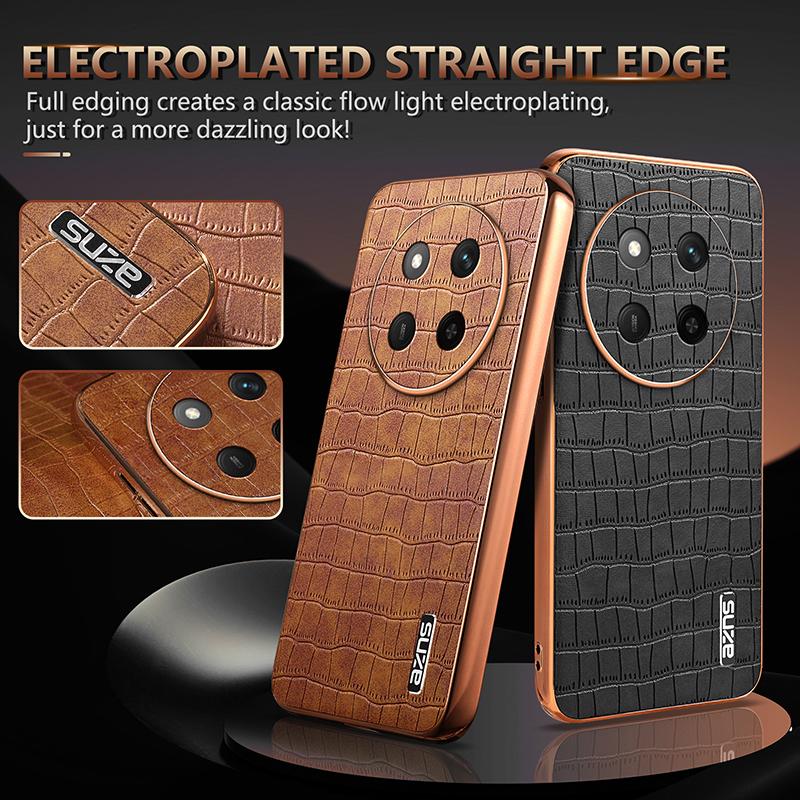 Honor X60 Pro Luxury Case - Electroplated Frame, Crocodile Texture Leather, Full Coverage Protection, Anti-Fingerprint & Shockproof