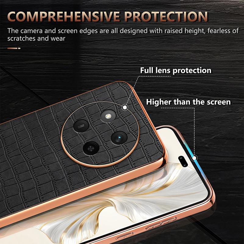 Honor X60 Pro Luxury Case - Electroplated Frame, Crocodile Texture Leather, Full Coverage Protection, Anti-Fingerprint & Shockproof