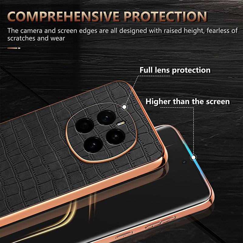 Honor Magic7 Luxury Case - Electroplated Frame, Crocodile Texture Leather, Full Coverage Protection, Anti-Fingerprint & Shockproof