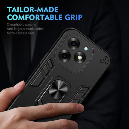 Shockproof Itel S23+ Phone Case with 360° Rotatable Metal Ring Holder, Magnetic Car Mount Stand, Ultra-Thin PC & Silicone Protection Cover