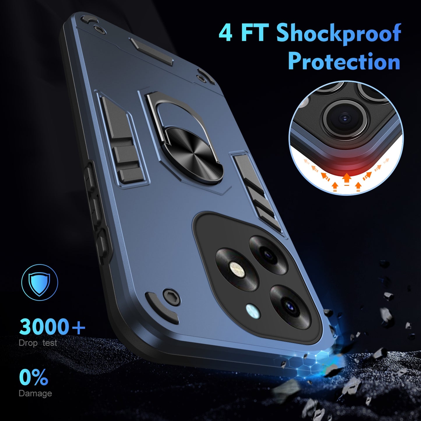 Shockproof Itel S23+ Phone Case with 360° Rotatable Metal Ring Holder, Magnetic Car Mount Stand, Ultra-Thin PC & Silicone Protection Cover