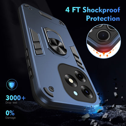 Shockproof Itel S23+ Phone Case with 360° Rotatable Metal Ring Holder, Magnetic Car Mount Stand, Ultra-Thin PC & Silicone Protection Cover