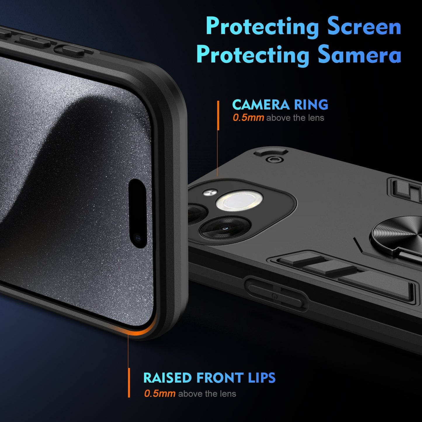 Shockproof Itel A80 Phone Case with 360° Rotatable Metal Ring Holder, Magnetic Car Mount Stand, Ultra-Thin PC & Silicone Protection Cover