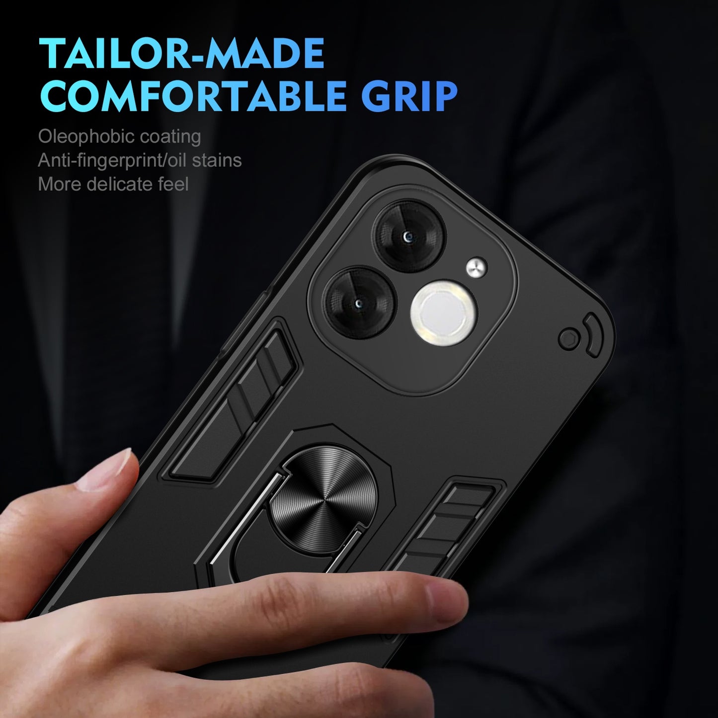 Shockproof Itel A80 Phone Case with 360° Rotatable Metal Ring Holder, Magnetic Car Mount Stand, Ultra-Thin PC & Silicone Protection Cover