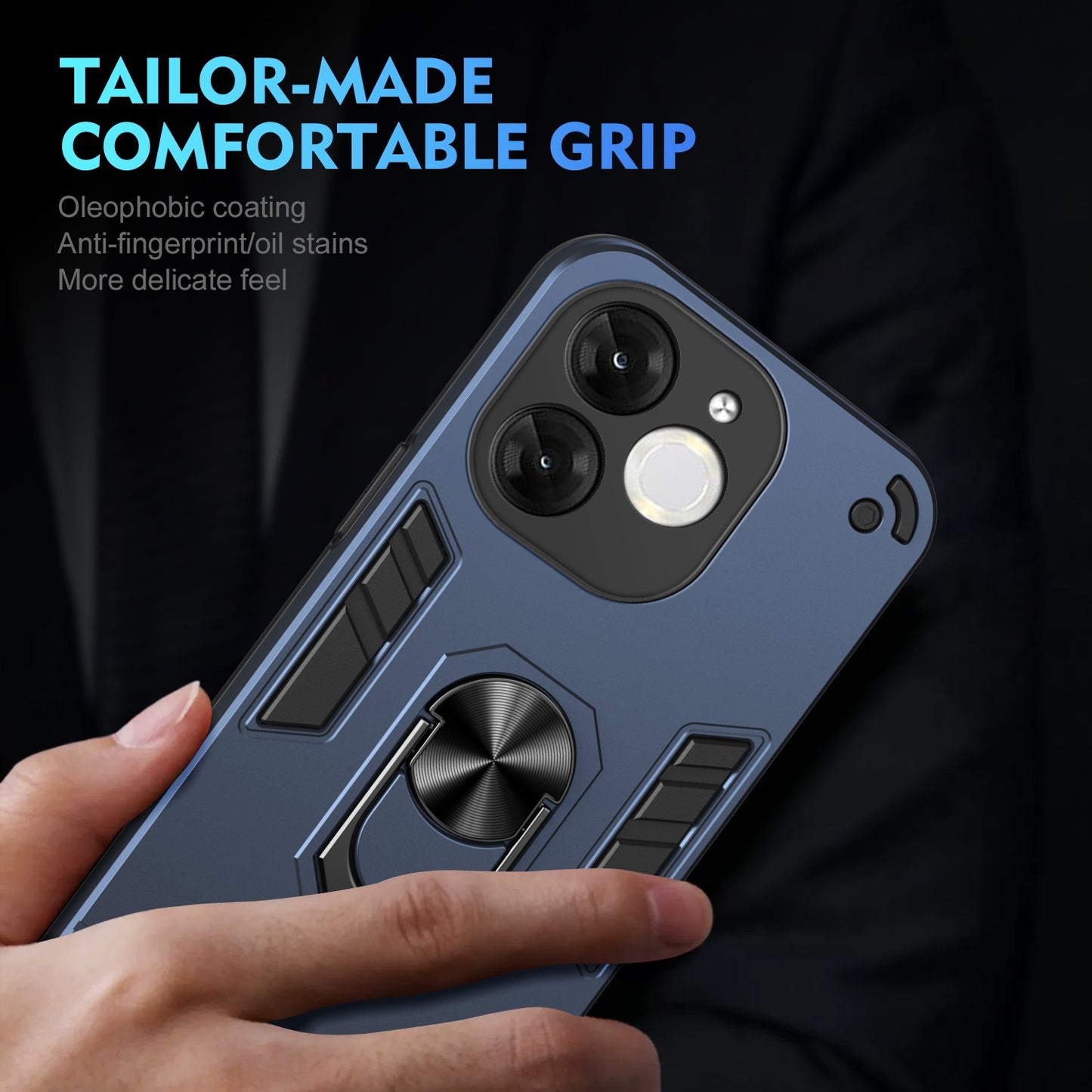 Shockproof Itel A80 Phone Case with 360° Rotatable Metal Ring Holder, Magnetic Car Mount Stand, Ultra-Thin PC & Silicone Protection Cover