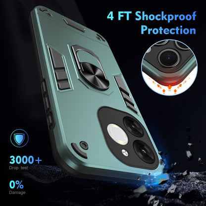Shockproof Itel A80 Phone Case with 360° Rotatable Metal Ring Holder, Magnetic Car Mount Stand, Ultra-Thin PC & Silicone Protection Cover