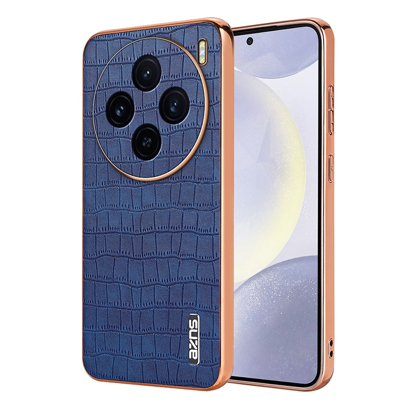 vivo X100 5G Luxury Case - Electroplated Frame, Crocodile Texture Leather, Full Coverage Protection, Anti-Fingerprint & Shockproof