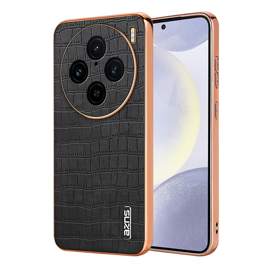 vivo X100 Pro 5G Luxury Case - Electroplated Frame, Crocodile Texture Leather, Full Coverage Protection, Anti-Fingerprint & Shockproof