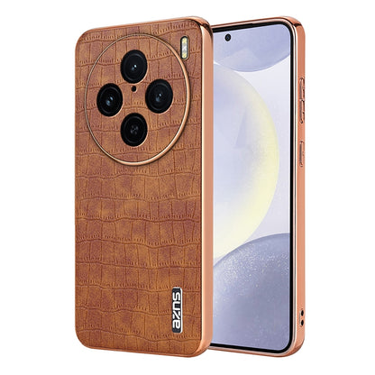 vivo X100 Pro 5G Luxury Case - Electroplated Frame, Crocodile Texture Leather, Full Coverage Protection, Anti-Fingerprint & Shockproof