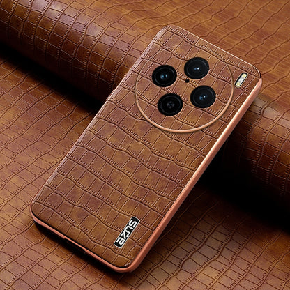 vivo X100 Pro 5G Luxury Case - Electroplated Frame, Crocodile Texture Leather, Full Coverage Protection, Anti-Fingerprint & Shockproof