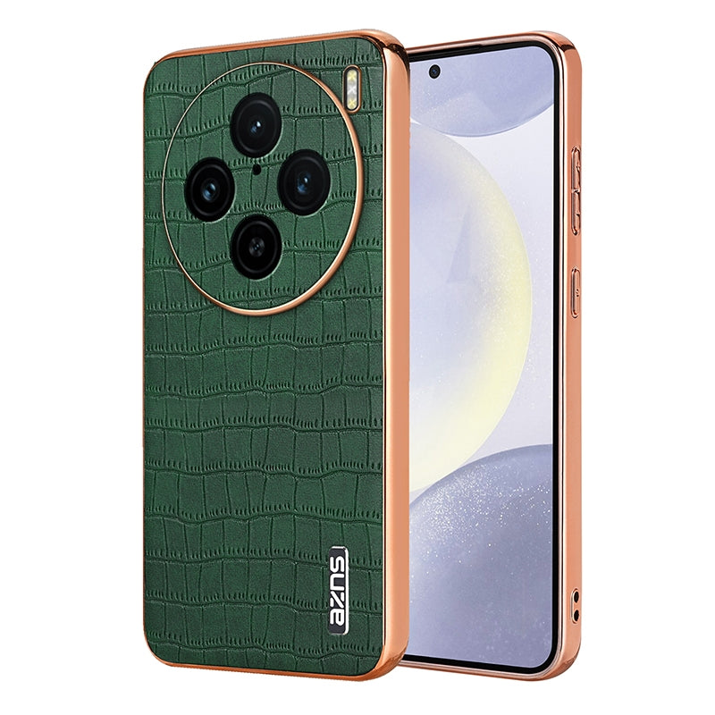 vivo X100 Pro 5G Luxury Case - Electroplated Frame, Crocodile Texture Leather, Full Coverage Protection, Anti-Fingerprint & Shockproof