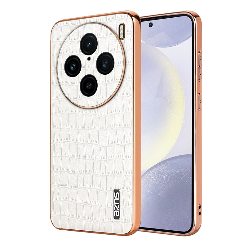 vivo X100 Pro 5G Luxury Case - Electroplated Frame, Crocodile Texture Leather, Full Coverage Protection, Anti-Fingerprint & Shockproof